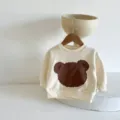 Kleinkind süßer Bär Pullover Sweatshirt cremeweiß Langarm Freizeitoberteil für Babys Alltag - 100cm / Oberteile / Aprikose