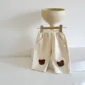 Baby Freizeithose mit süßen Bären-Patches, weiche beige Strickhose für Kleinkinder Jungen Mädchen. - 66cm / Unterteile / Aprikose