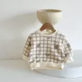 Lindo suéter de cuadros para niños pequeños con adorable estampado de osito, jersey de manga larga. - 73cm / Tops / Cuadros