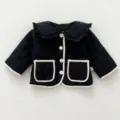 Baby girls winter quilted coat cute ruffled collar contrast piping button down toddler outwear - 73cm / Black
