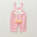 Cute pink baby overall with cartoon rabbit and cloud design, comfortable infant clothing set. - 66cm / Bottoms / Pink Overalls (A-1)