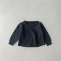 Baby dark grey knit sweater detail, cozy crewneck long sleeve pullover infant basic knitwear. - 73cm / Dark Heather Grey Top