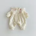 Cute infant baby girl long sleeve romper Chinese style newborn spring apparel toddler jumpsuit - 66cm / Apricot