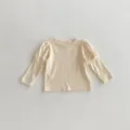 Toddler girls long sleeve t-shirt with cute puff sleeves solid casual kids cotton top detail - 66cm / Base Layer Shirt