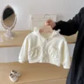 Infant baby girl white hooded zip sweatshirt detail, lace ruffle trim, cute pocket design. - 66cm / Apricot