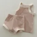 Joli ensemble d'été en coton pour bébé, débardeur et short, vêtements sans manches. - Rose Clair
