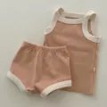Ensemble débardeur et short en coton pour bébé, vue détaillée de vêtements d'été doux. - Café (La couleur réelle tend vers le violet)