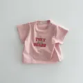 Camiseta de algodón rosa de manga corta para bebé con lindo estampado de osito para verano - 66cm / Rosa