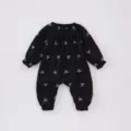 Infant baby long sleeve black romper with cute bow embroidery, comfortable cotton bodysuit. - 90cm / Tops / Black Bodysuit