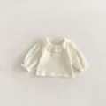 Girls long sleeve blouse doll collar ruffled cotton gauze toddler spring cute top solid white - 73cm / Cream Top