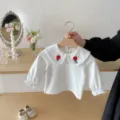 Baby cotton long sleeve blouse featuring cute tulip embroidery and sweet turnover collar daily. - 66cm / Tulip Embroidery
