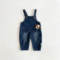 Salopette en jean bleu foncé pour bébé avec petit chien en peluche, vêtement mignon d'automne. - 66cm / Bas / Bleu foncé
