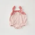 Cute infant summer striped ruffled strap baby romper sleeveless bodysuit cotton top - 66cm / Pink