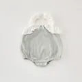 Baby grey striped ruffle strap romper, cute bow baby bodysuit for summer infant daily wear. - 66cm / Light Green