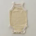 Adorable mameluco de bebé amarillo a cuadros vichy sin mangas de algodón verano lindo. - Cuadros Amarillos