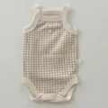 Monos sin mangas de algodón para bebé, estampado de cuadros beis, bonito body de verano. - Cuadros Gris Oscuro