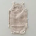 Recién nacido algodón tirante romper verano rosa cuadros bebé body cómodo ropa simple - Cuadros Albaricoque