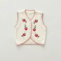 Toddler baby knit cardigan vest cute strawberry embroidery vintage button up sweater top - 90cm / Off White