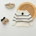 Infant baby knit sweater lapel striped toddler pullover top autumn winter toddler clothes - 66cm / Black & White Stripes