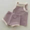 Ensemble débardeur short d'été en coton pour bébé en mauve élégant avec une bordure crème - Mauve Clair