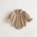 Infant baby girl corduroy romper spring autumn cute long sleeve jumpsuit clothes - 66cm / Baby Romper / Beige