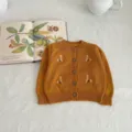 Baby Girl Mustard Yellow Knit Cardigan, Cute Floral Embroidery Long Sleeve Sweater Top SKU - 66cm / Yellow