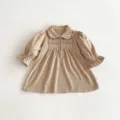 Toddler baby girl corduroy dress cute peter pan collar long sleeve autumn infant clothing - 73cm / Dresses / Beige