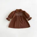Toddler baby girls corduroy dress long sleeve cute doll collar autumn sweet princess dress - 73cm / Dresses / Brown