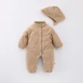 Schattige baby corduroy romper en hoed set, langdurige peuter jumpsuit voor de lente. - 66cm / Abrikoos