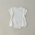 Baby ribbed short sleeve romper solid color newborn infant bodysuit with chest pocket. - 73cm / Set / Off White