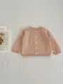 Infant knit cardigan sweater cute baby solid color button up outerwear autumn daily wear - Cocoa Brown