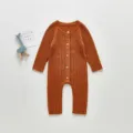 Baby Langarm Strick Romper einfarbig gerippter Body süße Herbstkleidung Jungen Mädchen - Braun