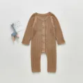 Baby Rippenstrick Langarm Strampler, gemuetlicher einfarbiger Babypullover Anzug fuer Herbst. - 73cm / Beige