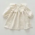 Infant baby vintage embroidered long sleeve dress with large lace collar cute details - 73cm / Apricot Skirt