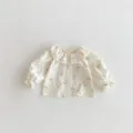 Toddler baby girls floral long sleeve blouse with elegant ruffle collar and sweet tulip print. - 66cm / Tops