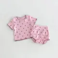 Joli ensemble d'été pour bébé haut côtelé à manches courtes et culotte à pois pour nourrissons. - 66cm / Rose