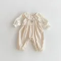 Cute baby girl floral long sleeve top and beige overall pants set for toddler autumn fashion. - 66cm / Long Overalls