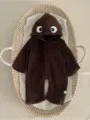 Lindo mameluco de peluche marrón para bebé con capucha, tela suave con grandes ojos, cálido. - 66cm / Caqui