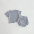 Ensemble haut à manches courtes et culotte bouffante côtelé gris pour bébé nouveau-né. - 66cm / Gris