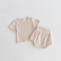 Ensemble t-shirt à manches courtes côtelé et short bouffant pour bébé, été confortable. - 66cm / Kaki