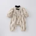 Infant baby girl cute cotton romper jumpsuit with chinese style collar and floral print. - 73cm / Long Romper