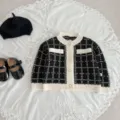 Baby toddler knit cardigan sweater black white tweed style chic infant outerwear set - 66cm / Tops