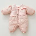 Pink winter baby padded jumpsuit with Chinese style embroidery, cute bow and warm cotton design. - 66cm / Pink