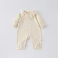 Infant floral long sleeve romper with lotus leaf collar sweet baby girl jumpsuit. - 66cm / Apricot