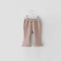 Pink ribbed flare pants for baby girls, soft cotton toddler casual trousers variant. - 66cm / Pink