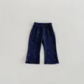 Pantalones acampanados de algodón para bebé niña con lazo y estampado, estilo casual y tierno. - 90cm / Azul