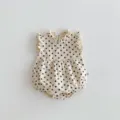 Infant baby girl sleeveless polka dot romper bodysuit with ruffles and stand collar summer wear - 100cm / Polka Dot