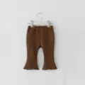 Toddler girls brown ribbed flare pants, comfortable soft cotton long pants for kids. - 66cm / Dark Khaki