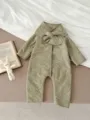 Cozy baby winter quilted fleece-lined romper jumpsuit in olive green, warm hooded baby outerwear. - 66cm / Army Green