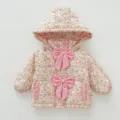 Abrigo de invierno acolchado para niños con estampado floral capucha y lazos rosas cálido bonito - 73cm / Floral